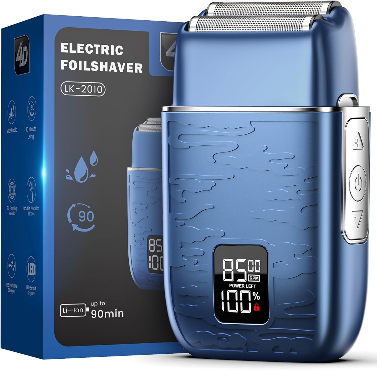 Foil Shavers for Men, Upgraded Blades Electric Razor with 3 Adjustable Speeds, Type-C Rechargeable, IPX7 Waterproof, Electric Shavers for Men Face Use Travel Home(Blue)