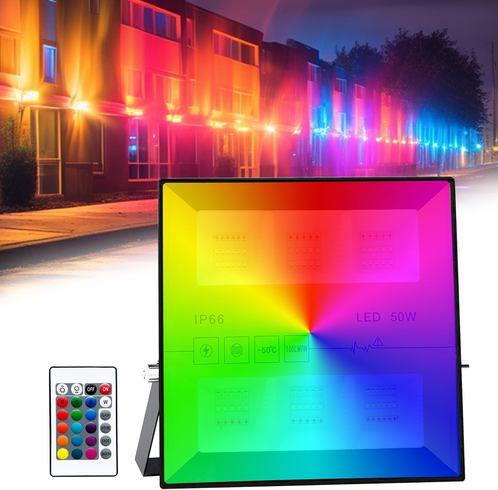 BOYKIM Outdoor LED Flood Light,IP66 Waterproof 16 Colors RGB Color Changing Uplight Landscape Light with Remote Control for Parties Festival House Garden Yards Stage Porch