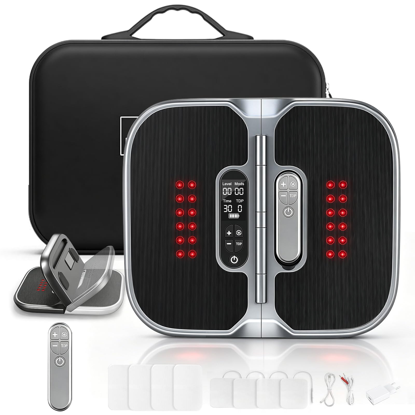Medic Stymulator krążenia krwi z terapią czerwonym światłem (650 nm i 850 nm) – urządzenie do masażu stóp EMS z TENS – łagodzi neuropatię, bóle nóg i kolan, poprawia krążenie krwi stóp, elektryczny i