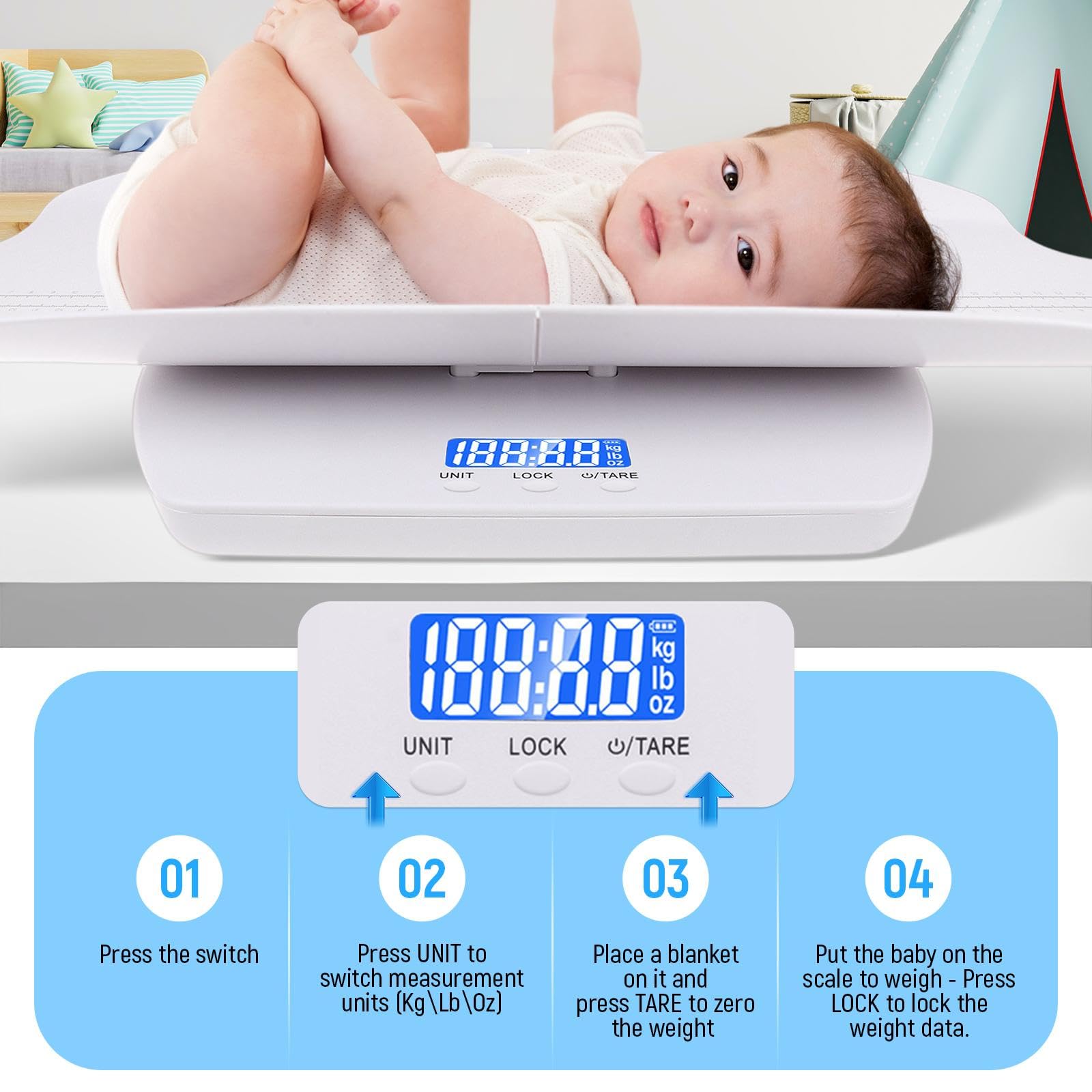 Yajuyi Bilancia Digitale Elettronica con Display per Neonati, per Negozi di Animali E Piscine