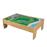 Double-Sided Wooden Train and Activity Table with Built-in Storage Drawer&comma; Natural&comma; Gift for Ages 3&plus;