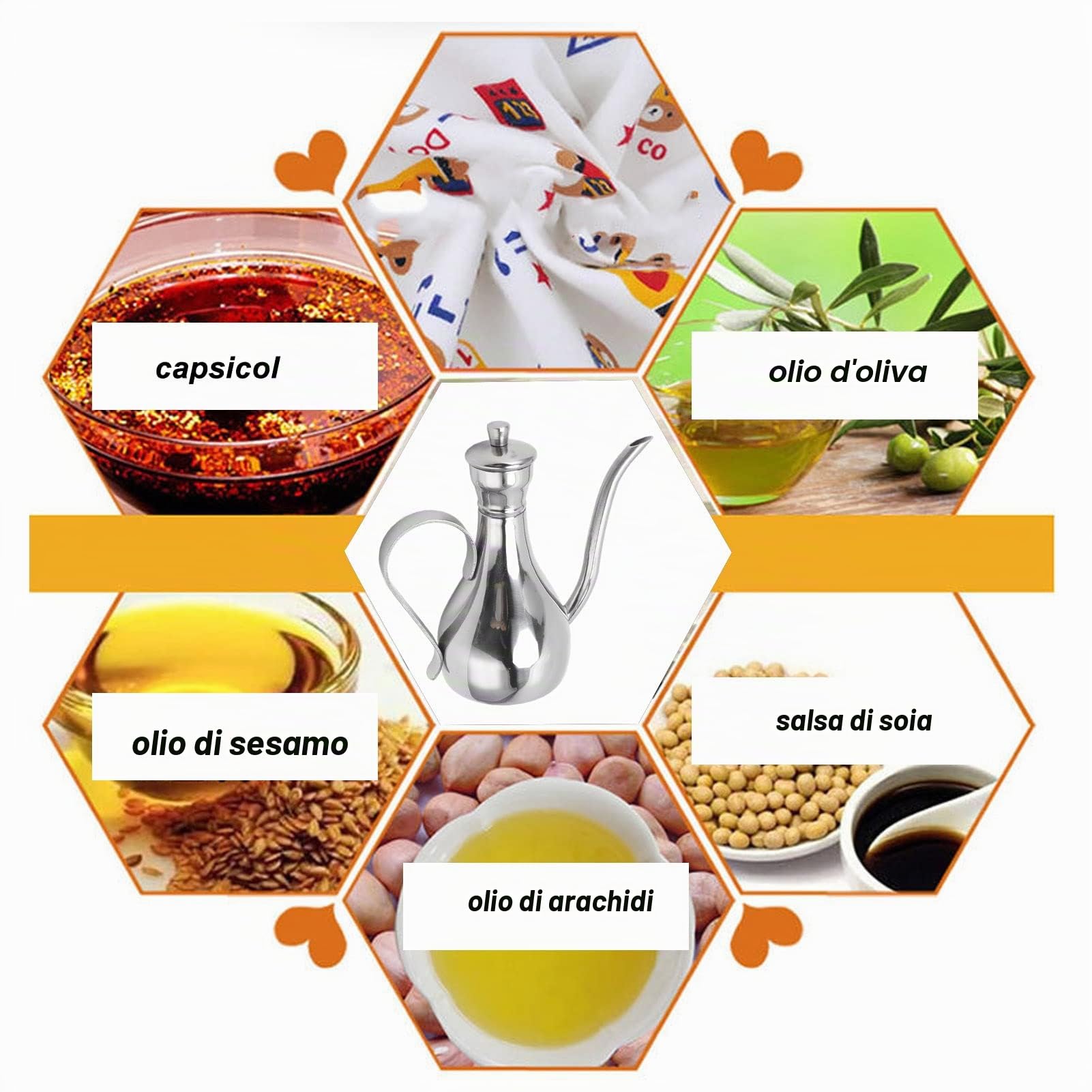 Bottiglia Olio Acciaio Inossidabile, Oliera Antigoccia con Manico Ergonomico 350ml Capacità Ampia Apertura per Condimenti Cucina Domestica Dispenser Salsa Soia Aceto Balsamico