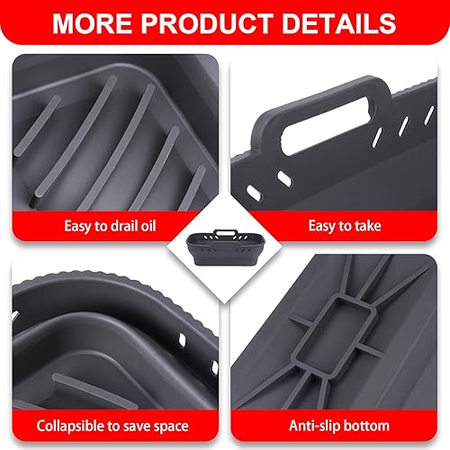 Miniatura 4 de Forros de silicona para freidora de aire pequeños, forro rectangular plegable de 7.56 x 5.12 pulgadas, bandejas reutilizables antiadherentes para