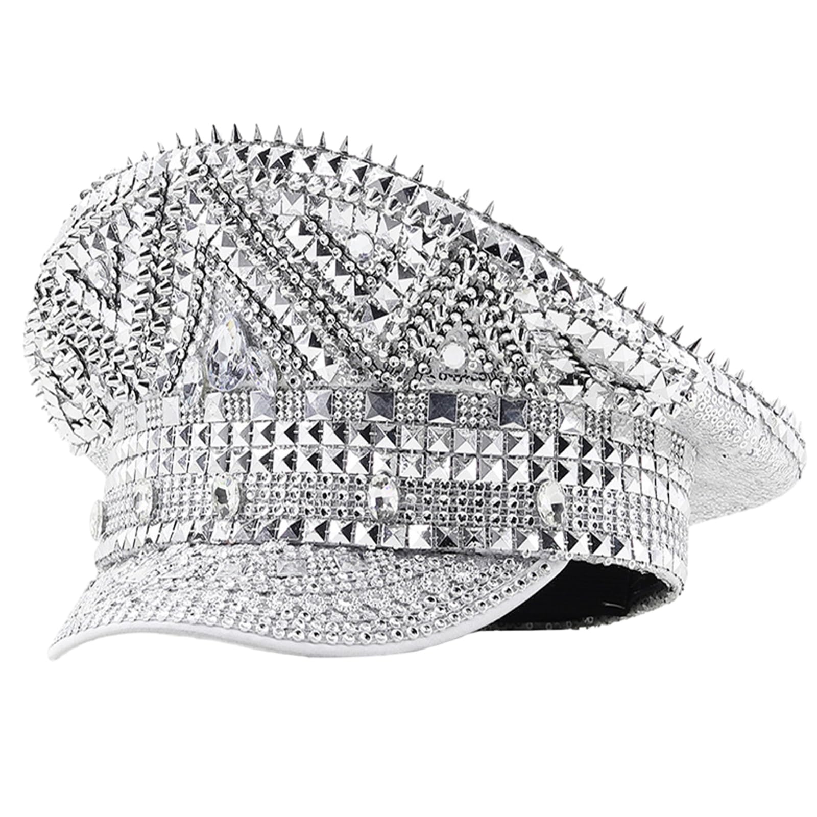 Uqezagpa Bejeweled Rhinestones Captain Hat Headwear Sailor Hat For Bachelorette Party Sergeant Versatile For Club Stage Captain