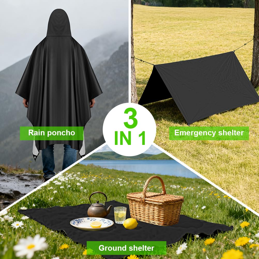 Vicloon Regenponcho, Unisex Regenjacken Regencape, Regen Poncho Jacke Mantel für Erwachsene mit Kapuze, Wasserdicht, Wiederverwendbar Regenmantel, für Wandern Radfahren Camping