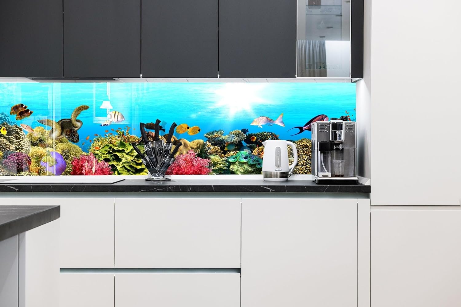 Myphotostation 12Wx10H'' Fish Aquarium Tempered Glass stove Tile Tempered Glass Backsplash, Glass Splashback For Kitchen, Stove Wall Protector, Cutting Board, Cooker Wall Panel, Stove Back Cover