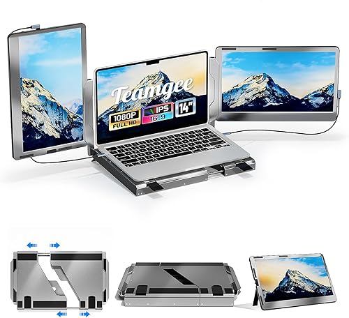 Teamgee Monitor portátil de 14 pulgadas para laptop, extensor de pantalla giratorio de 360, pantalla IPS FHD ultraligera, HDMIUSB-ATipo-C, estación
