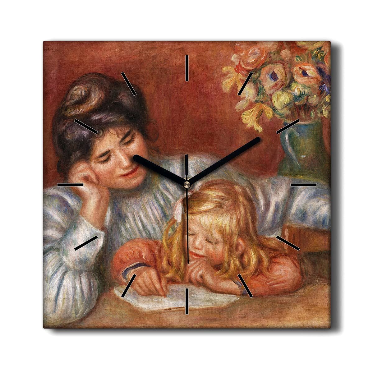 Horloge sur toile Coloray décoration murale salon motif fleurs 30x30cm