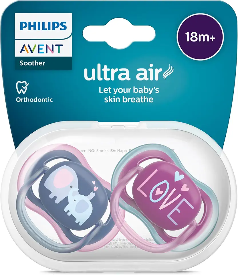 Chupeta Ultra Air Dupla Decorada Philips Avent 18m+ Azul/Rosa