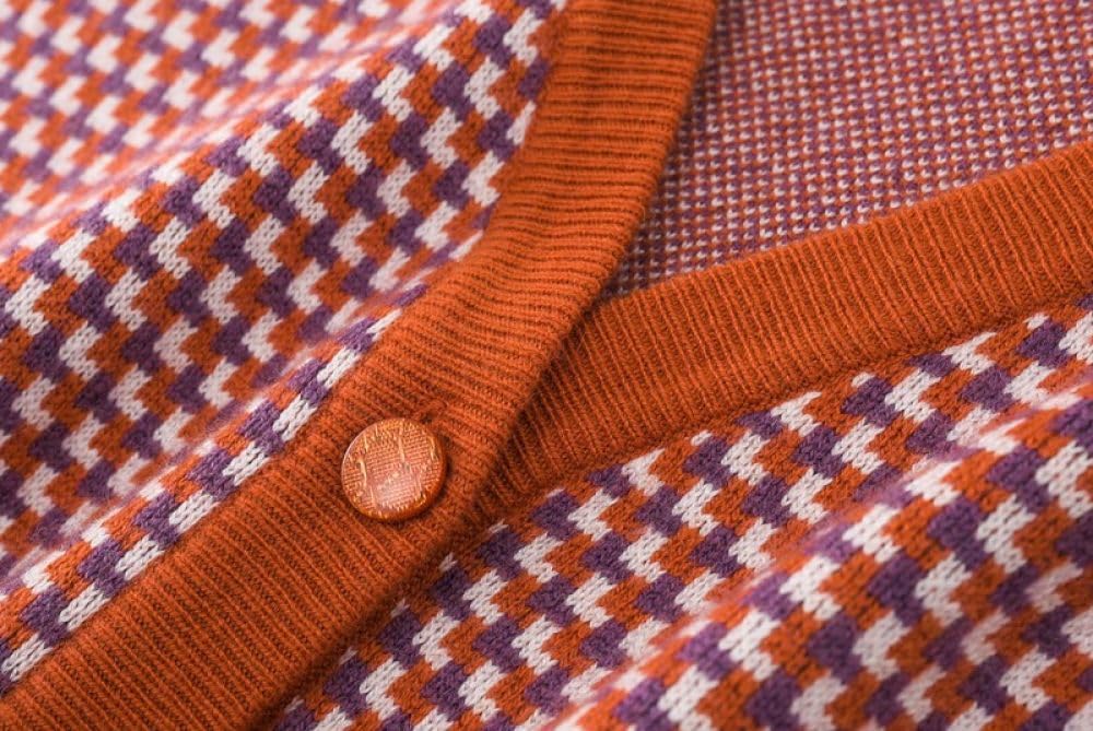 Damen Kaschmirpullover,Ärmellos,V Ausschnitt,Gitter Strickweste,Vintage Orange Strick Cardigan Mit Knöpfen,Westen,Jacke,Tank Top,Lässige Streetwear Westen Mit Tasche