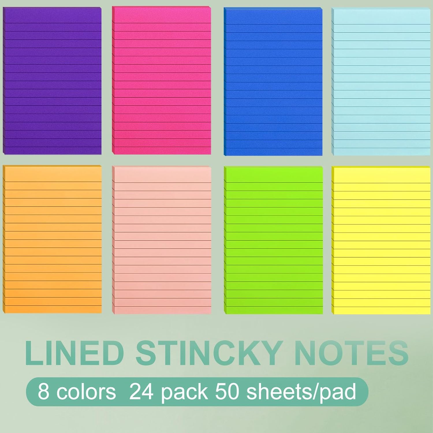 24 Pack Lined Sticky Notes 4X6 in Self Sticky Note Pads Colorful Post Stickies for Office, Home, School, Meeting, 50 Sheets/pad, (Bright Color) image 3