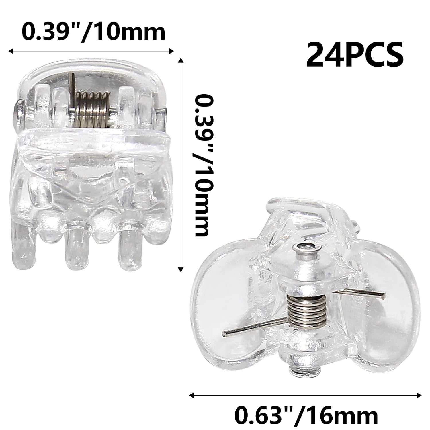 BokWin Mini Claw Hair Clips, Clear, 24 Pcs