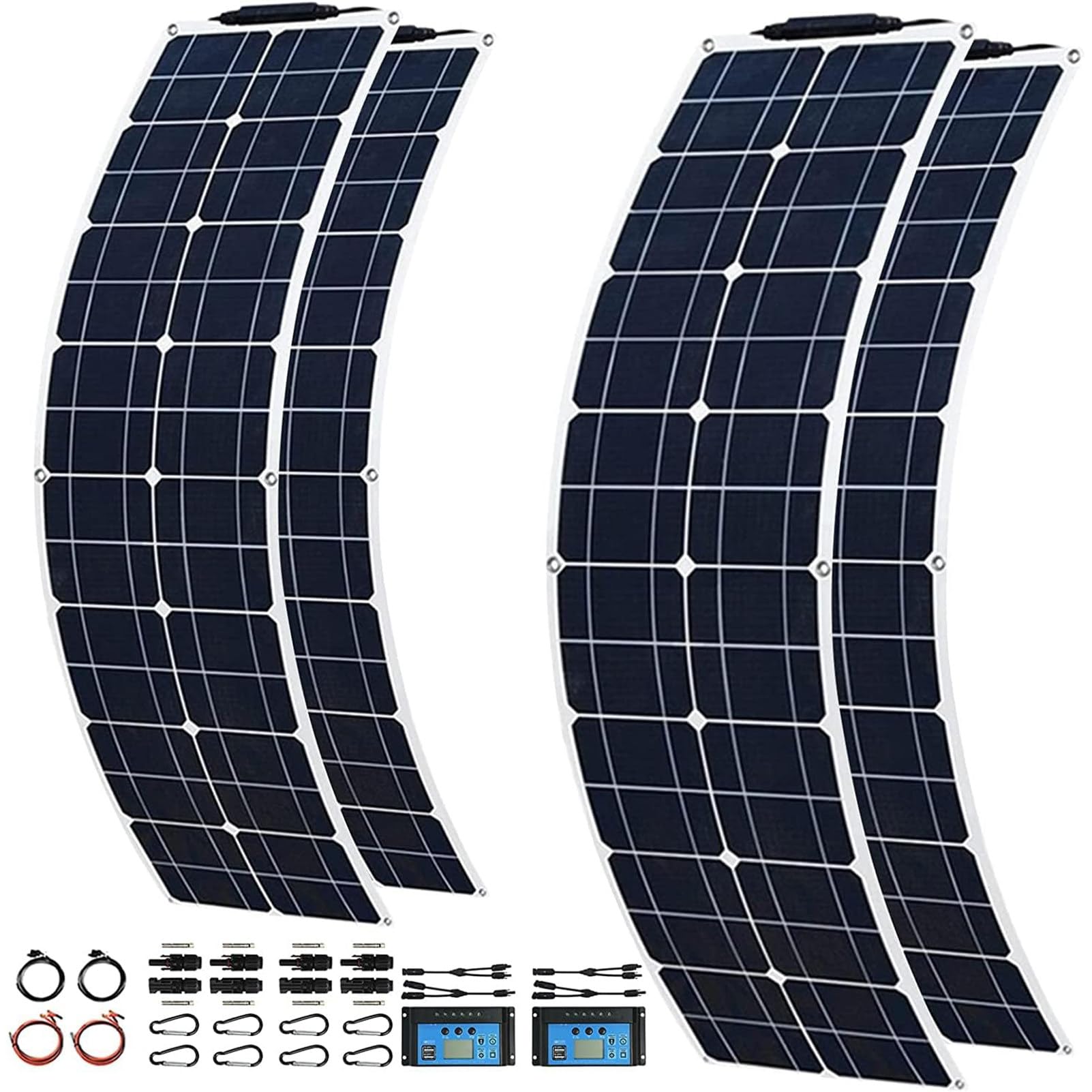 Kit Pannello Solare, Pannello Solare Flessibile da 800 W Caricabatterie 18 V con Controller 10 A Alimentazione a Batteria Solare per Telefono Cellulare Auto Yacht Roulotte, 4x200
