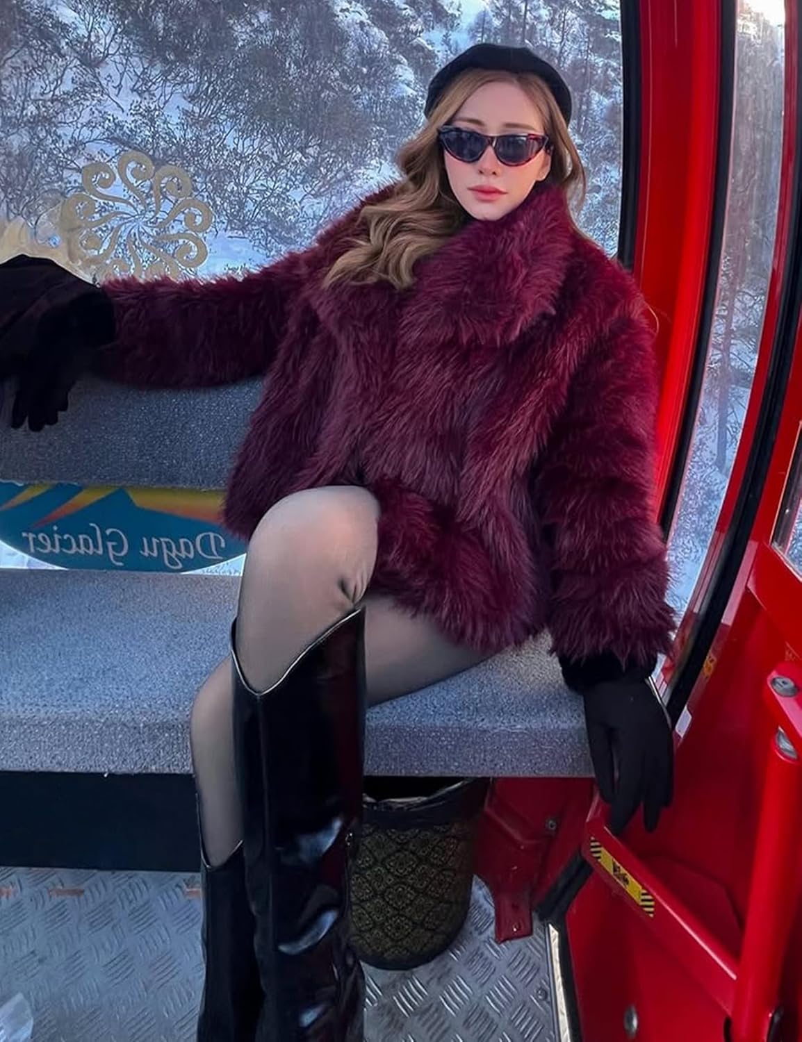 Kissonic Women Faux Fur Coat Long Sleeve Lapel Open Front Shaggy Furry Jacket Warm Fluffy Short Outwear - Image 5