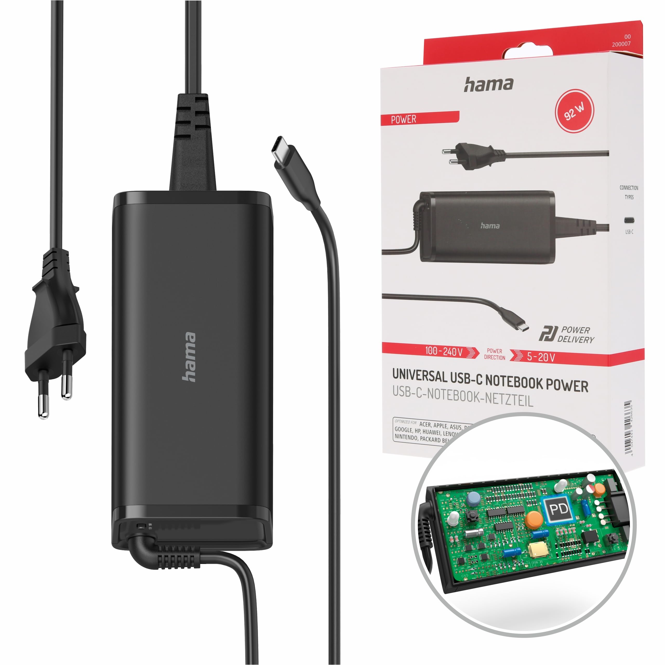 PC Cargador Universal portátil USB-C, de 5-20V/92W