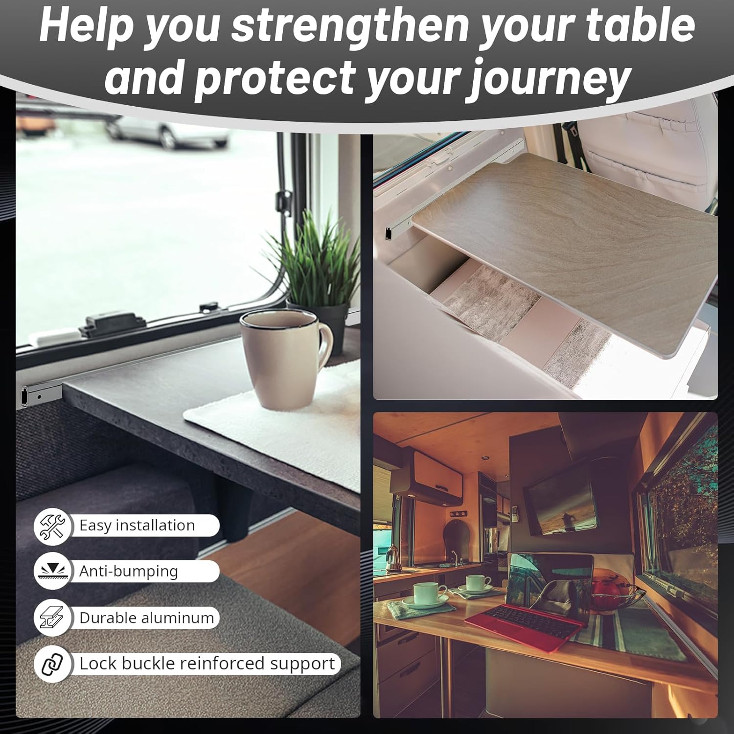 Blulu 2 Pack RV Table Wall Mount 30" Aluminum Support Trim Bracket for Sliding Dinette Table, Milling Finish, Includes Mounting Screws