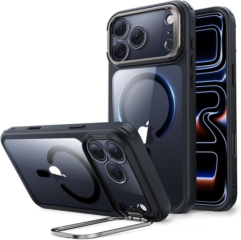 ESR para iPhone 17 Pro Max Case Flex Stand, para MagSafe, negro transparente | Antiamarilleo, protección contra caídas de grado militar 3X, funda magnética para teléfono, esquinas protectoras de aire a prueba de golpes, resistente a arañazos