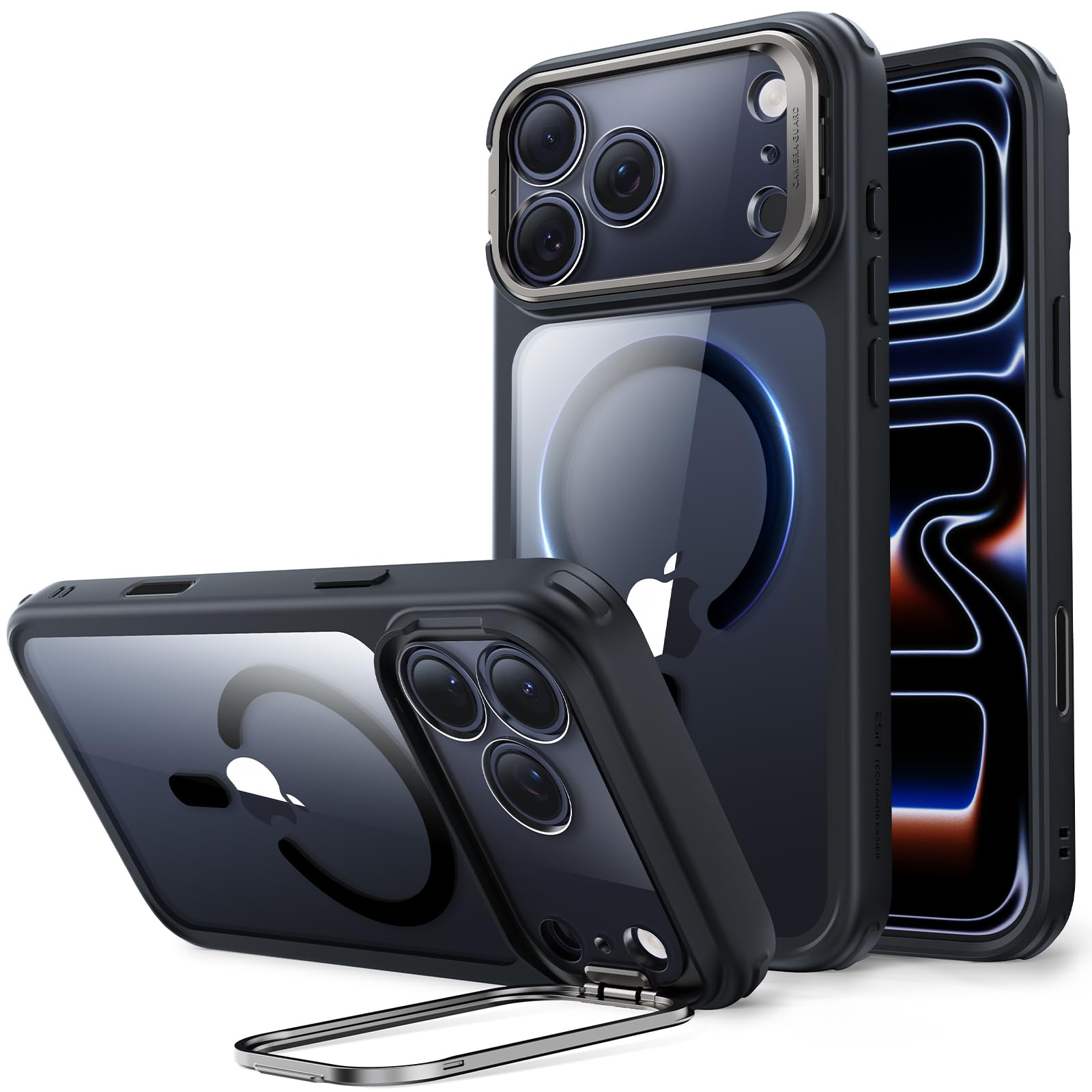 Photo 1 of ESR for iPhone 17 Pro Max Case with Stash Stand, Compatible with MagSafe, Military-Grade Drop Protection Magnetic Phone Case, Scratch-Resistant Back Cover,Clear Black