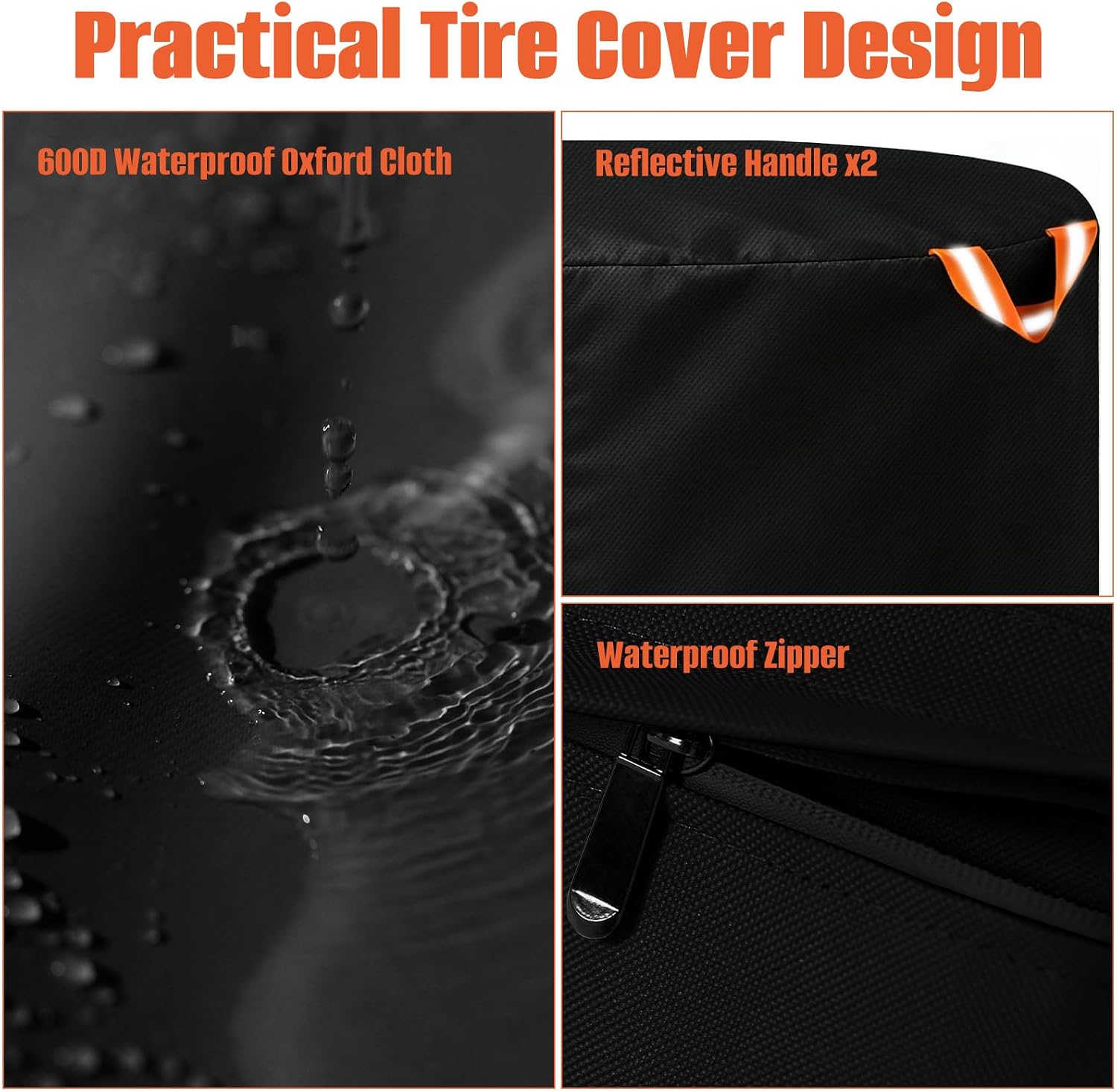 Tire Cover Diameter 33"x47"H, Heavy Duty Waterproof 600D Outdoor Tire Storage | Spare Tire Wheel Cover,Universal Truck Camper Tough Spare Tire Bag with Waterproof Zipper, Reflective Handles