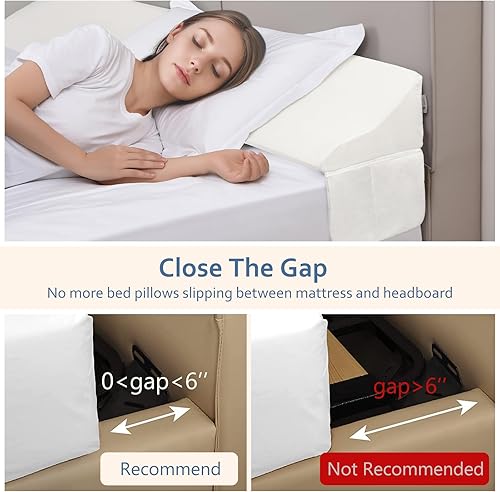 Vista 33 de Vekkia Almohada de cuña de cama Queen para espacio de cabecero, relleno de espacio de cama de 0 a 6 pulgadas con soporte de espuma firme y bolsillos