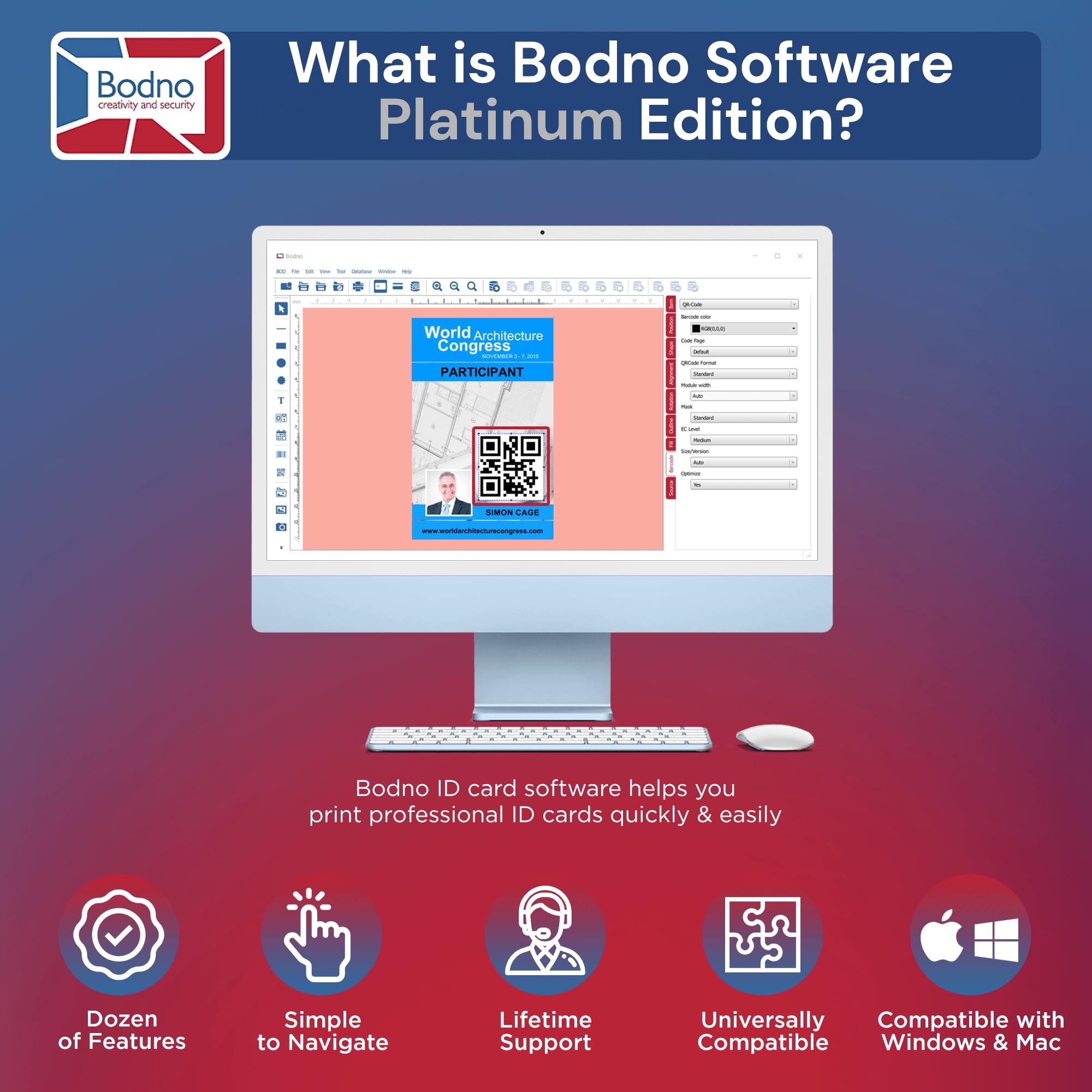 Bodno Programa de Software tarjeta de identificación para PC y Mac - Diseño e impresión de fotos con tarjetas de identificación y tarjetas de regalo/Fidelidad Platinum Edition