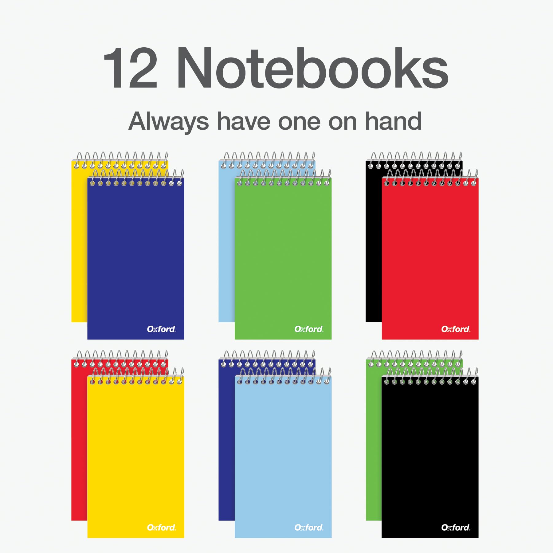 Oxford Spiral Memo Pads, Top Wire Bound, 3 x 5 Inch Pocket Notepad, College Ruled, 6 Assorted Primary Colors, 75 Sheets, 12 Pack (25092) - Image 3