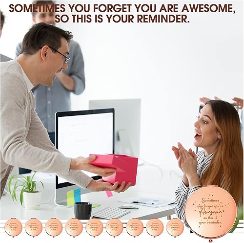 Vista 43 de Roowest 30 piezas de espejo compacto inspirador "You're Awesome Reminder", regalos de agradecimiento para mujeres, empleados, compañeros de trabajo