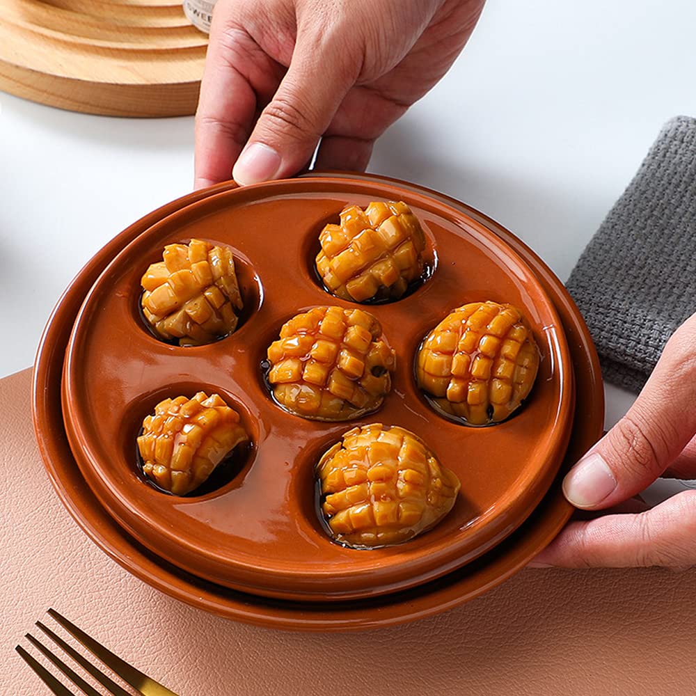 Juego de 2 Platos de Cerámica para Caracol de 6 Agujeros, Plato de Caracol de Porcelana Roja con Plato de Cazuela Redondo de Porcelana, Rojo