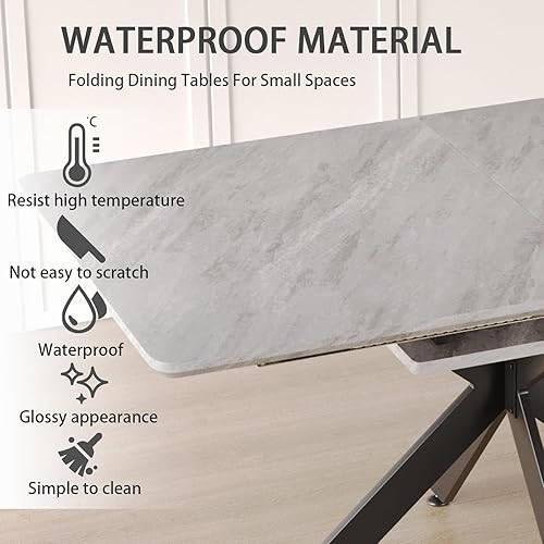 Miniatura 5 de Juego de mesa de comedor moderno para 6, juego de mesa de comedor de cocina expandible, juego de mesa de comedor de mármol sintético, juego de mesa