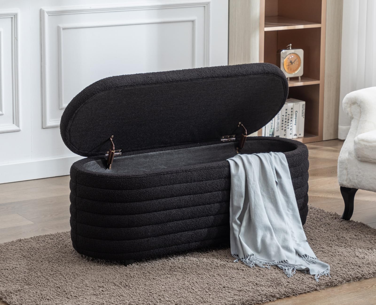 Ya-Home Banco con Almacenamiento de Piel Sintética Negro, Baúl Zapatero Multifuncional con Cojín Acolchado, Asiento para el Pie de la Cama, Recibidor, Salón – hasta 300 lbs de Carga, 115 cm
