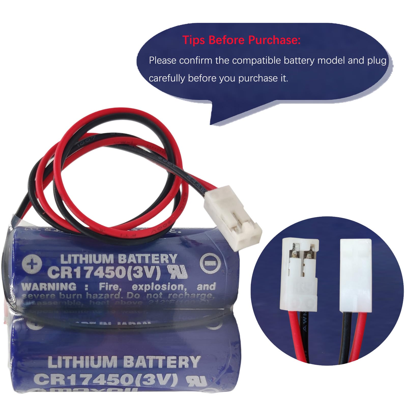 Lot de 2 piles Li-ion 2CR17450 3 V PLC 2600 mAh CR17450-2WK27 Mazak D80UB016170 CR17450 3 V