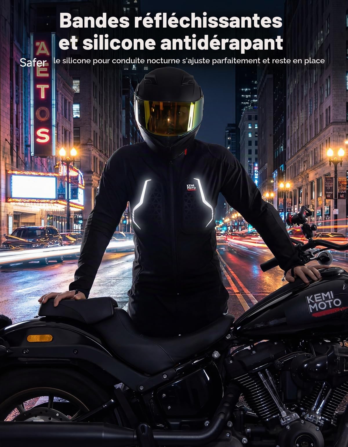 KEMIMOTO Blouson Moto Homme, Veste de Moto Respirante et Légère avec 7 Protections CE Amovibles, Veste Réfléchissant pour l'Été et la Conduite Motos
