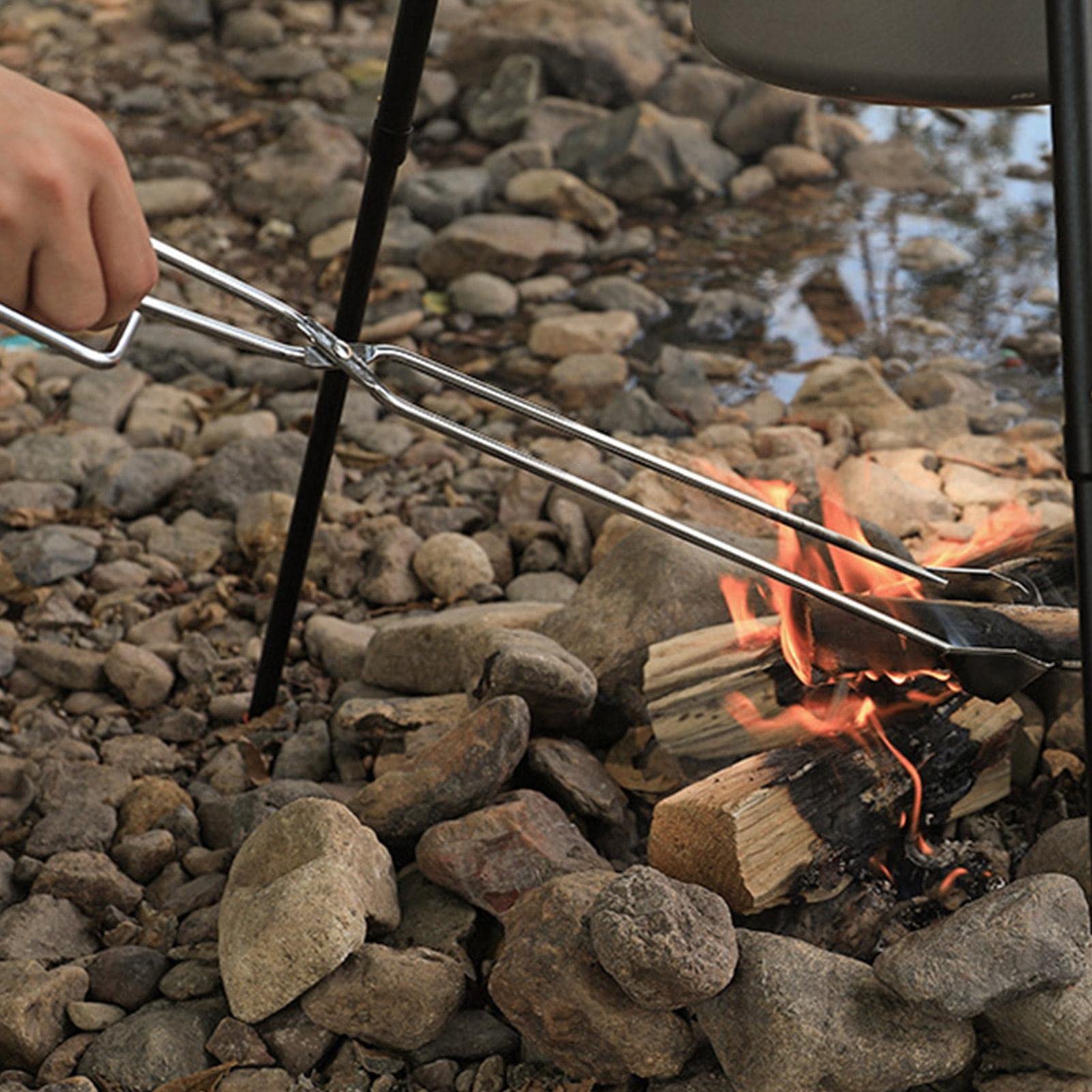 Pinze a forbice in acciaio inox, pinze a forbice in metallo per barbecue, spazzatura, carbone, con manico lungo 55 cm, per camino, picnic, barbecue, utensili da portata | spazzatura, carbone, con manico lungo 55 cm, per , picnic, barbecue, utensili da por