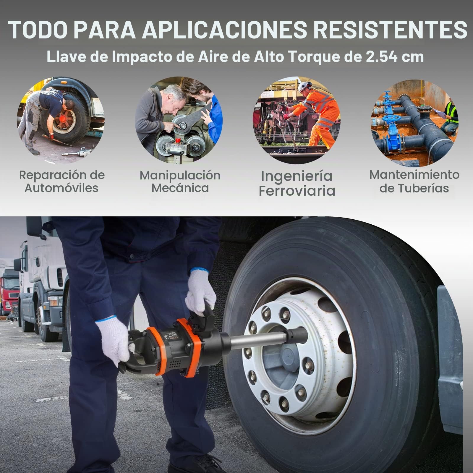 VEVOR Llave de impacto neumática de 1" Pistola de impacto 3160 pies-lbs Salida de torque inverso 5000 RPM Mango en D para tareas de camiones, entusiastas de la automoción, mecánicos profesionales