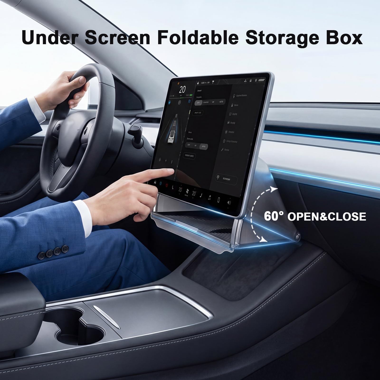 Organiseur de rangement sous écran pour Tesla Model Y Juniper 2025-2026 (Standard, Premium et Performance) et Model 3 2024-2026, plateau organiseur dissimulé pour console centrale, installation rapide