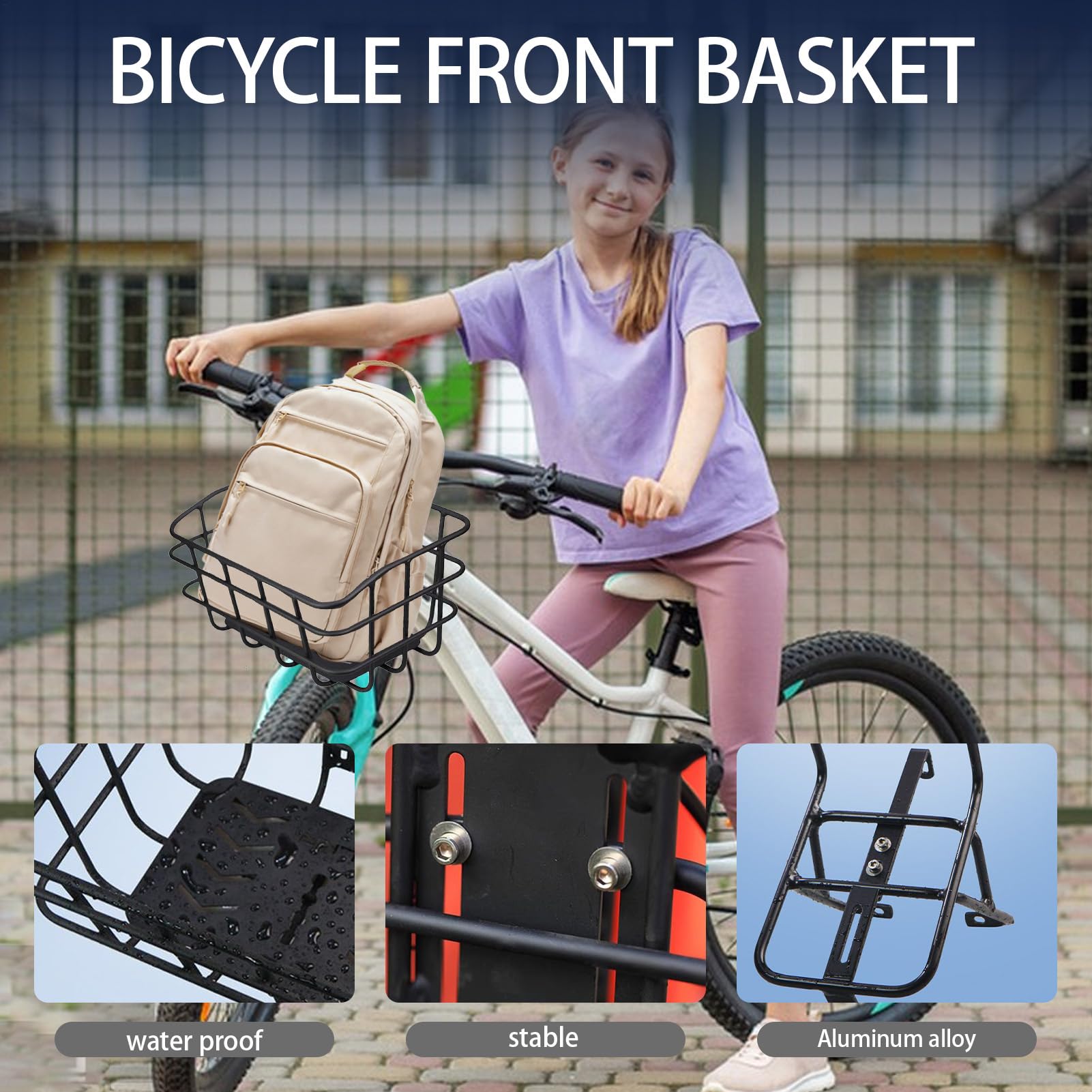 Cestino anteriore per bicicletta elettrica, in lega di alluminio, leggero, senza supporto per freno a trapano, organizer per bicicletta per crociere, pendolari, equitazione, cibo, picnic