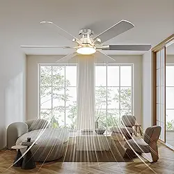 Ventilador de Teto com Controle Remoto, 52 polegadas, 6 Velocidades Função Reversa Luz LED 3 Cores com Memória Motor BLDC Silencioso 132cm 100-230V