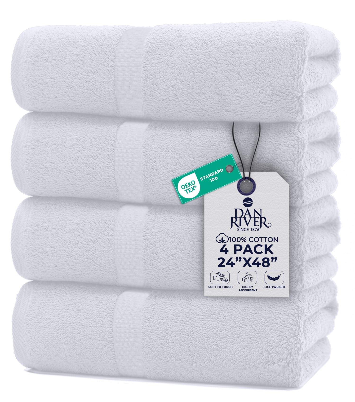 Toallas de baño Dan River de 24x48 pulgadas, juego de 6 piezas blancas de 400 GSM