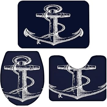 Amazon Com Weedkeycat Nautical Navy Blue Anchor Of Sailor Non Slip Large Home Bathroom Rugs Doormats Soft Toilet Rug U Shaped Mat Premium Round Toilet Lid Cover 3 Pieces Set Kitchen Dining