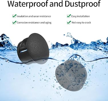 Plastic Hole Plugs, 180pcs Black Panel Knockout Locking Plugs, Round Drill Screw Hole Plugs Covers for Kitchen Cabinet Furniture Insert End Caps, 1 3/4 1/2 3/8 5/16 1/4 1/5