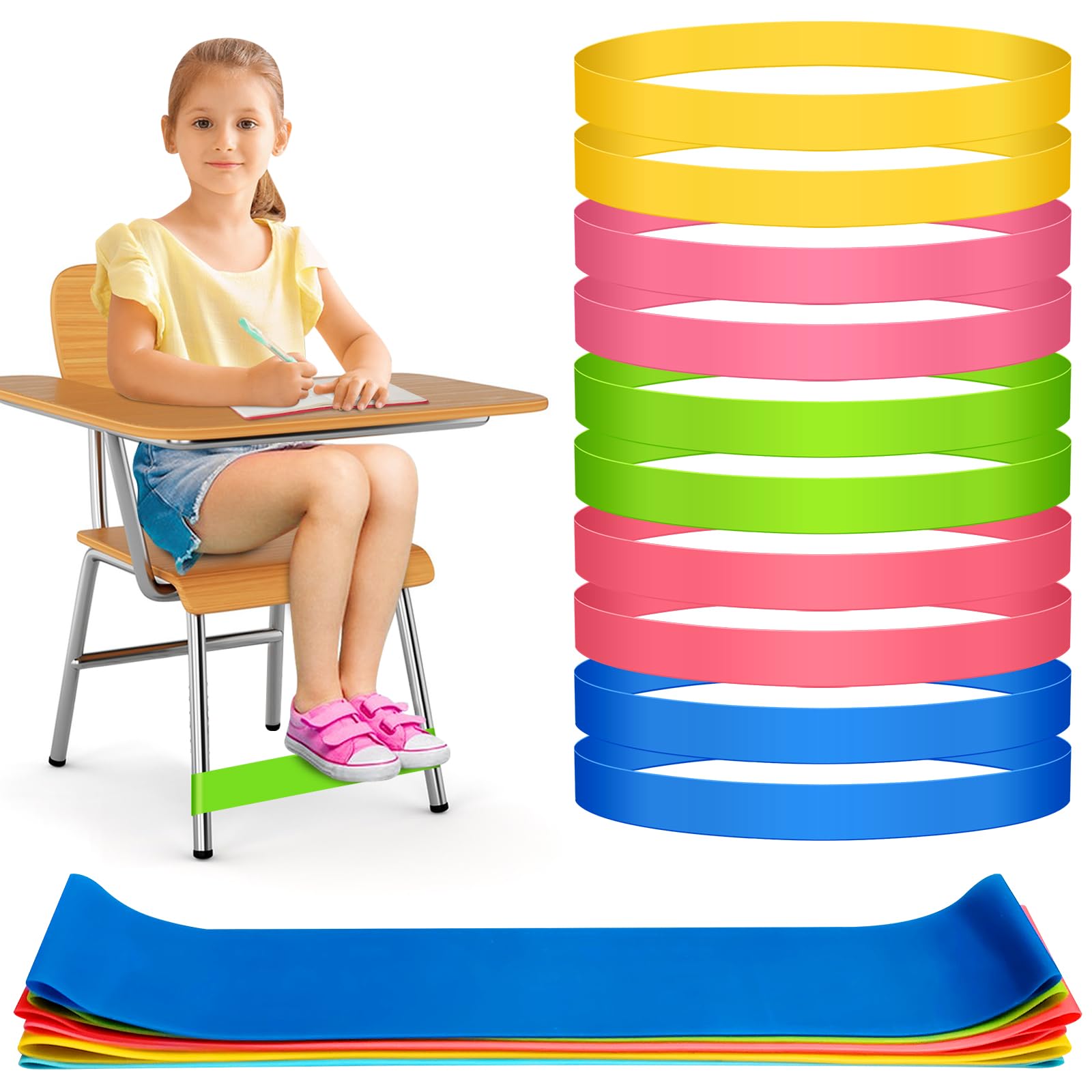 20 Pack Chair Bands for Kids with Fidgety Feet, ADHD Tools for Kids, ROOKEA Sensory Room Must Haves for ADHD Kids Fidget Chair Bands Autism Classroom Must Haves ADHD Tools for Classroom Home Chairs