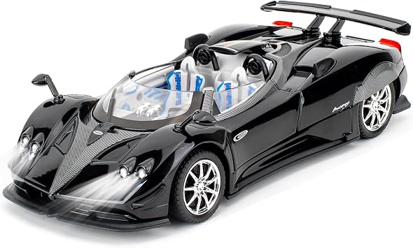 BDTCTK 1/24 Comapatible for Pagani Zonda HP Barchetta Model Cars Toy, Zinc Alloy Diecast Pull Back Toy Cars with Sounds and Lights Vehicles for Kids Boy Girl Gift Black