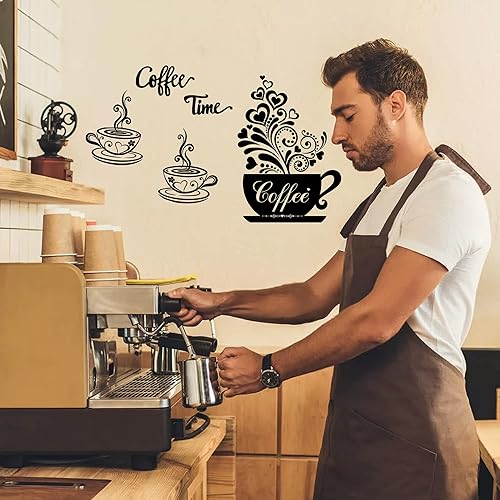 Miniatura 6 de Calcomanías de pared para taza de café, calcomanías de vinilo para decoración de pared de cocina, letrero de café negro, decoración de arte de pared