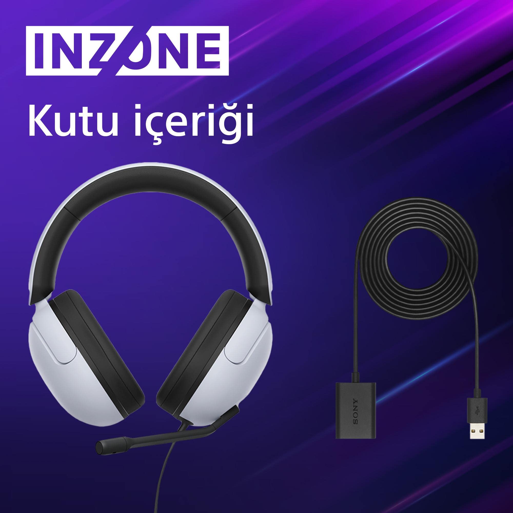Sony INZONE H3, Zestaw słuchawkowy do gier, dźwięk przestrzenny 360 Spatial Sound do gier, mikrofon na wysięgniku, PC/PlayStation5, Biały