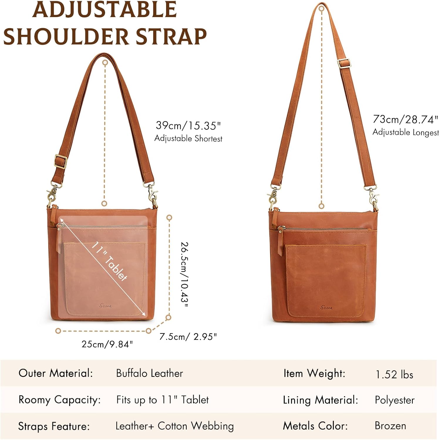 S-ZONE Leather Crossbody Bag for Women Vintage Cross Body Bags Shoulder Purse Ladies Medium Handbag with Multi Pockets - Image 4