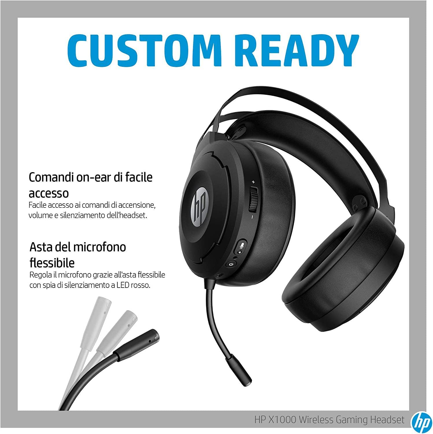 HP X1000 Wireless Gaming Headset, Cuffie con Dongle USB Autonomia fino a 20 ore, Virtual Surround 7.1 Auricolari e Fascia Sospensione Imbottiti Microfono Asta Flessibile LED Rosso Comandi On-Ear, Nero