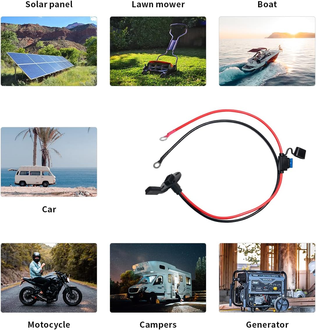 GODPEE 2 Feet 10 AWG SAE Power Socket Sidewall Port to O Ring Connecters Extension Cable Connector with 5 fuses, for Solar & Wind Power Parts & Accessories : Industrial & Scientific