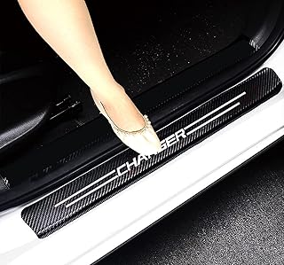4PCS Car Door Sill Protector,Car Door Edge Quards, Car Door Edge Protector, Carbon Fiber Leather Front/Rear Door Sill Scuff Plate Guard, Sticker Decorative Car Door Protector