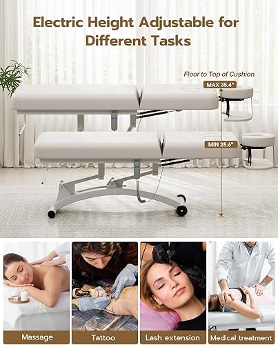 Miniatura 3 de Paddie Mesa de masaje elevadora eléctrica profesional de 550 libras para tratamientofacialbellezaspaterapia física, respaldo ajustable, cuna