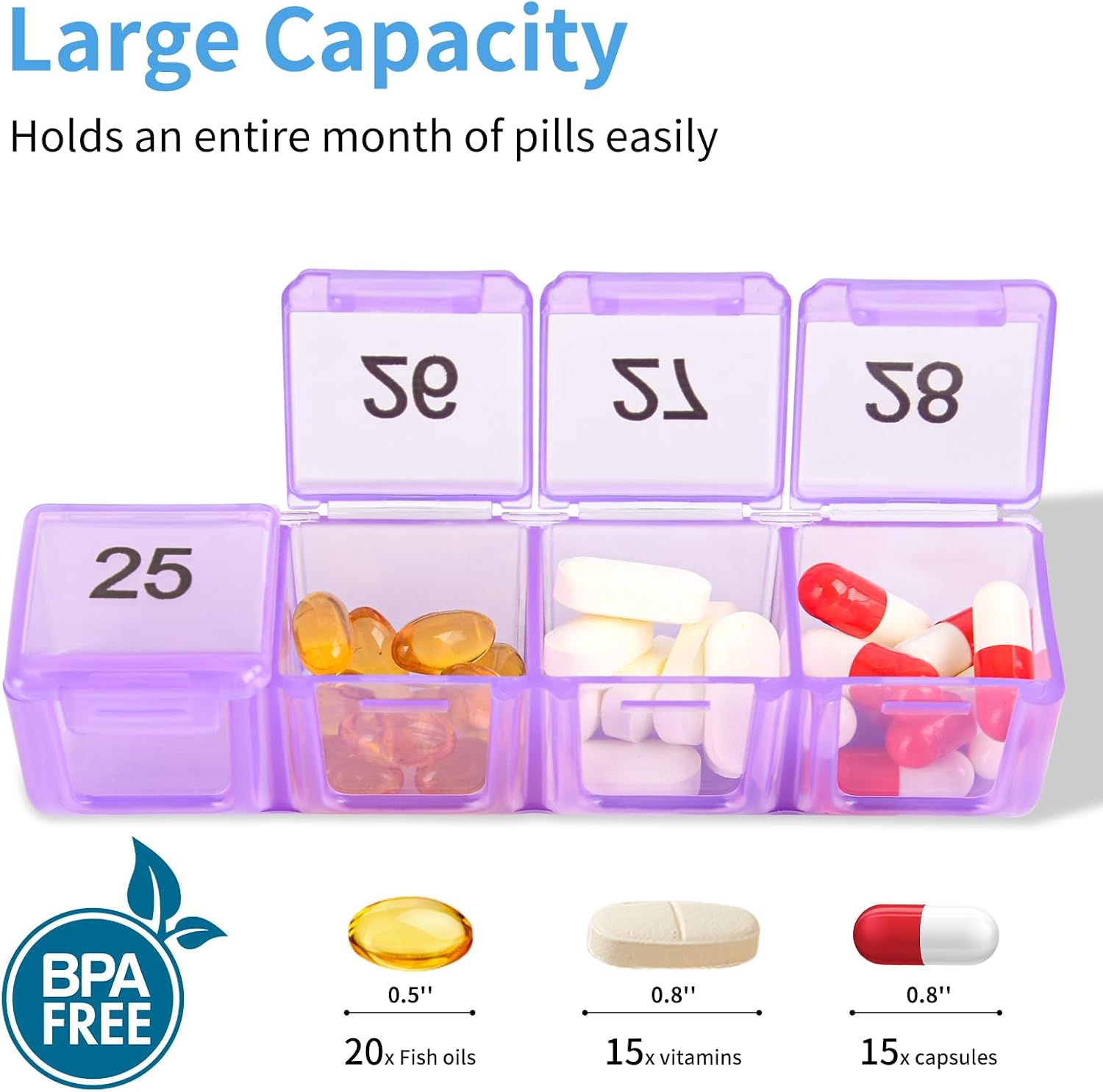 Monthly Pill Organizer,30 Day Pill Box Organizer 1 Time a Day, One Month Large Pill Box Case Once a Day for Travel,31 Day Daily Medcine Container for Medication,Supplement and Vitamins